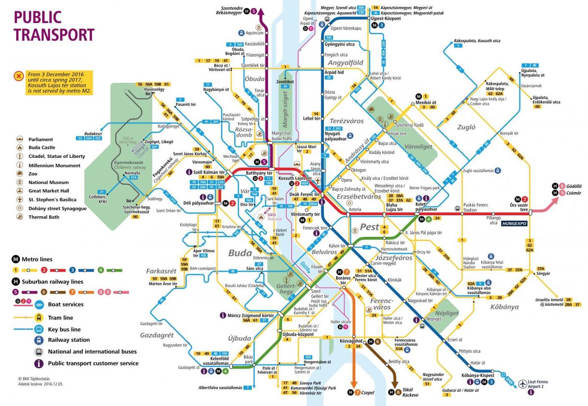 地图的布达佩斯公共交通