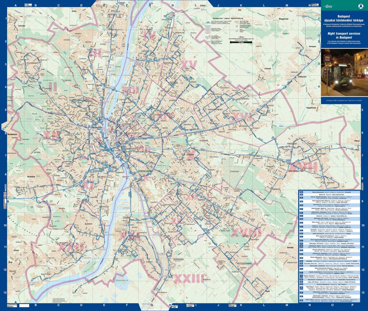 布达佩斯的夜间巴士地图