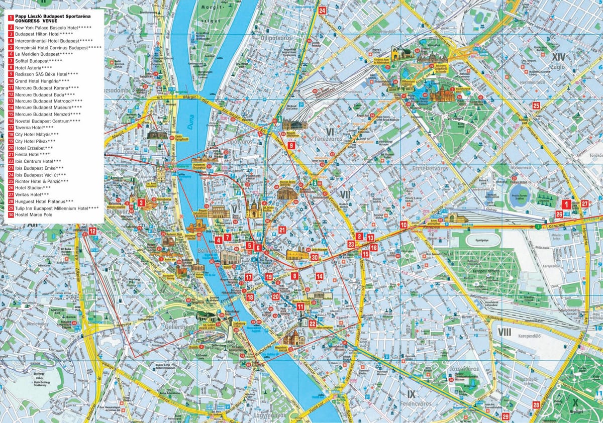 布达佩斯市的旅游地图
