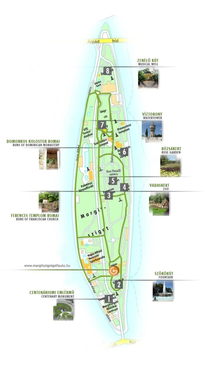 地图玛格丽特岛的布达佩斯